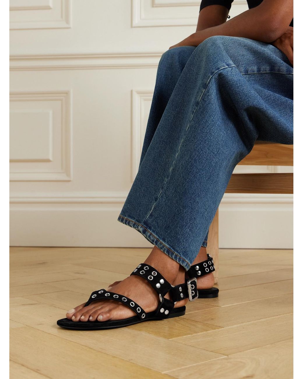 Alaïa Black Embellished Suede Sandals
