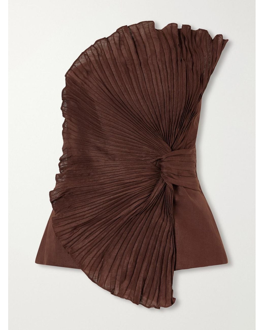 ANDRES OTALORA Brown Nudo Sagrado Strapless Pleated Linen-Woven Top