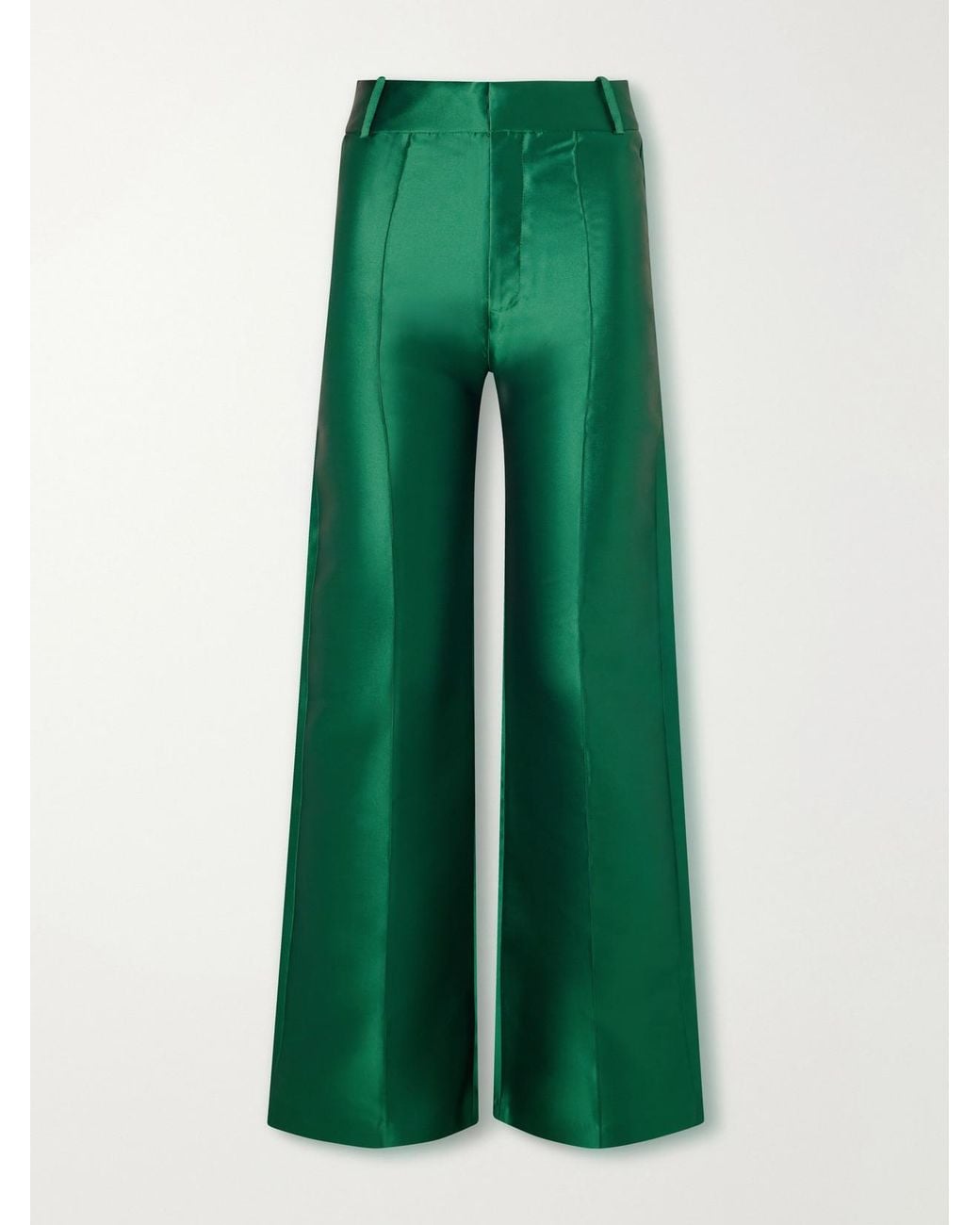 D'Estree Green Yoshitomo Pintucked Taffeta Straight-Leg Pants