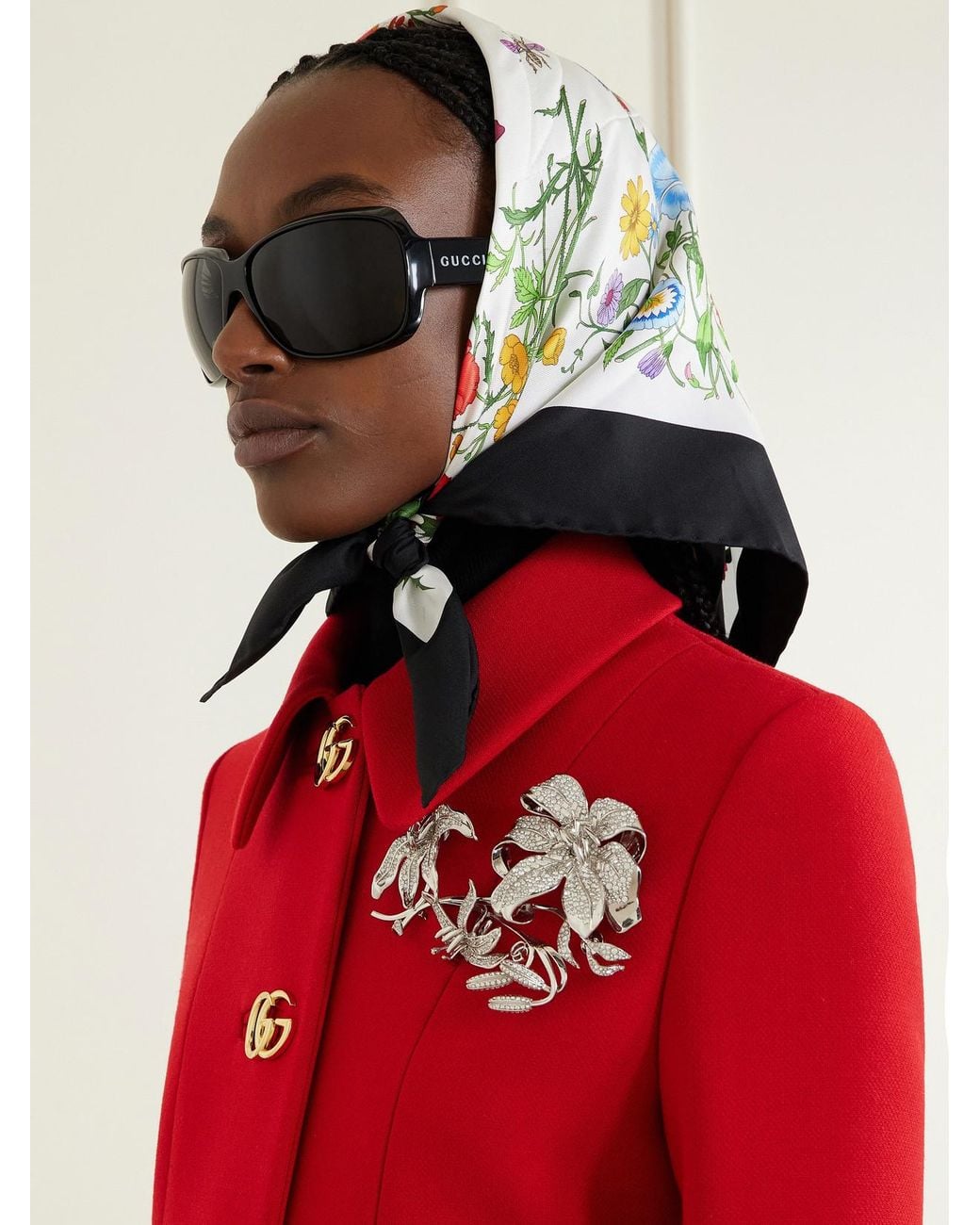 Gucci Natural Floral-Print Silk-Twill Headband