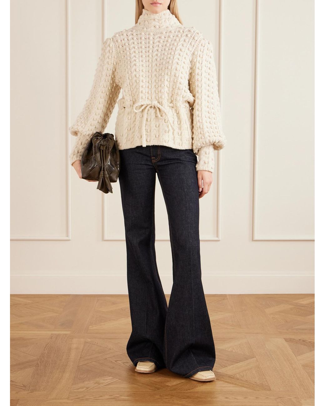 Zimmermann Natural Valiant Tie-Detailed Knitted Wool Sweater