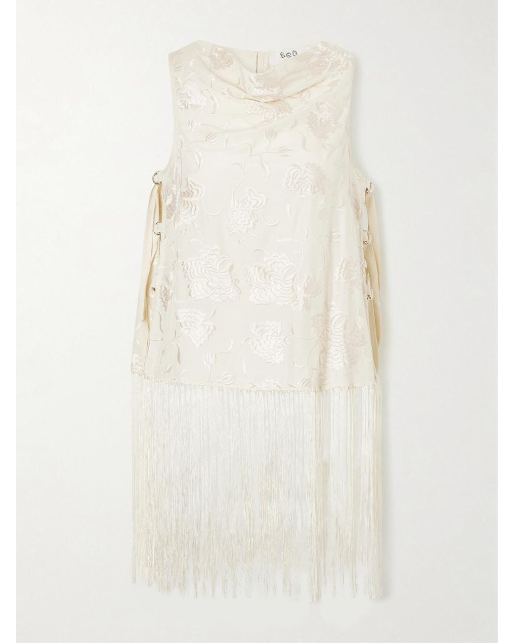 Sea White Priscilla Floral-Embroidered Fringed Crepe Vest