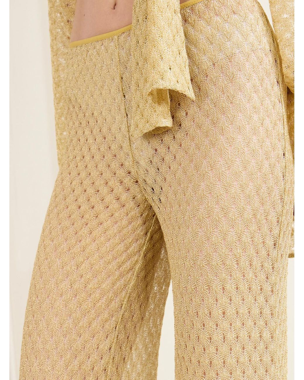 Missoni Natural Metallic Crochet-Knit Flared Pants