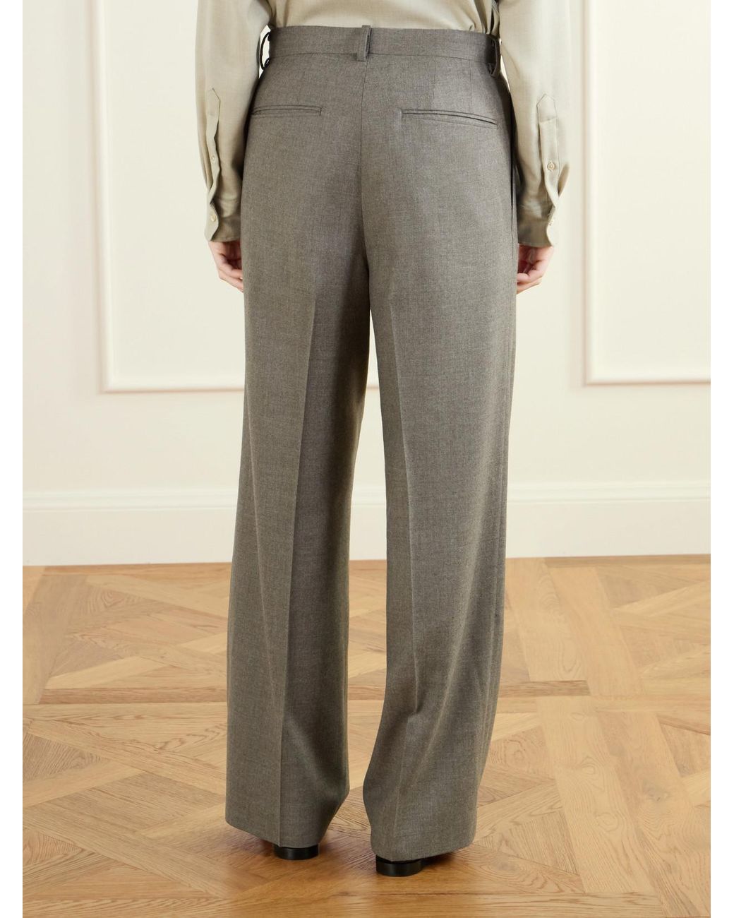 Auralee Gray Pleated Wool Straight-Leg Pants