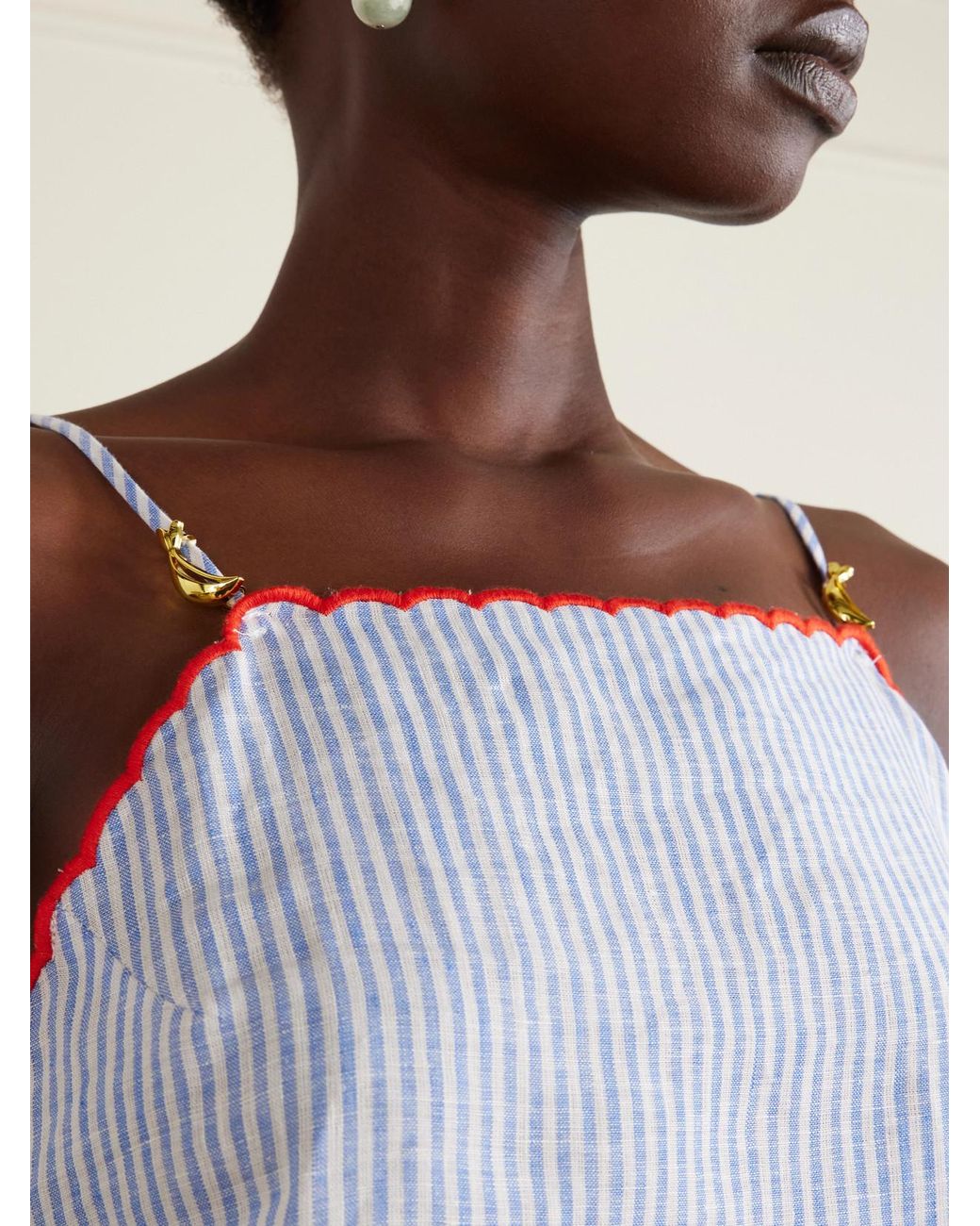 Farm Rio Blue Embroidered Striped Camisole