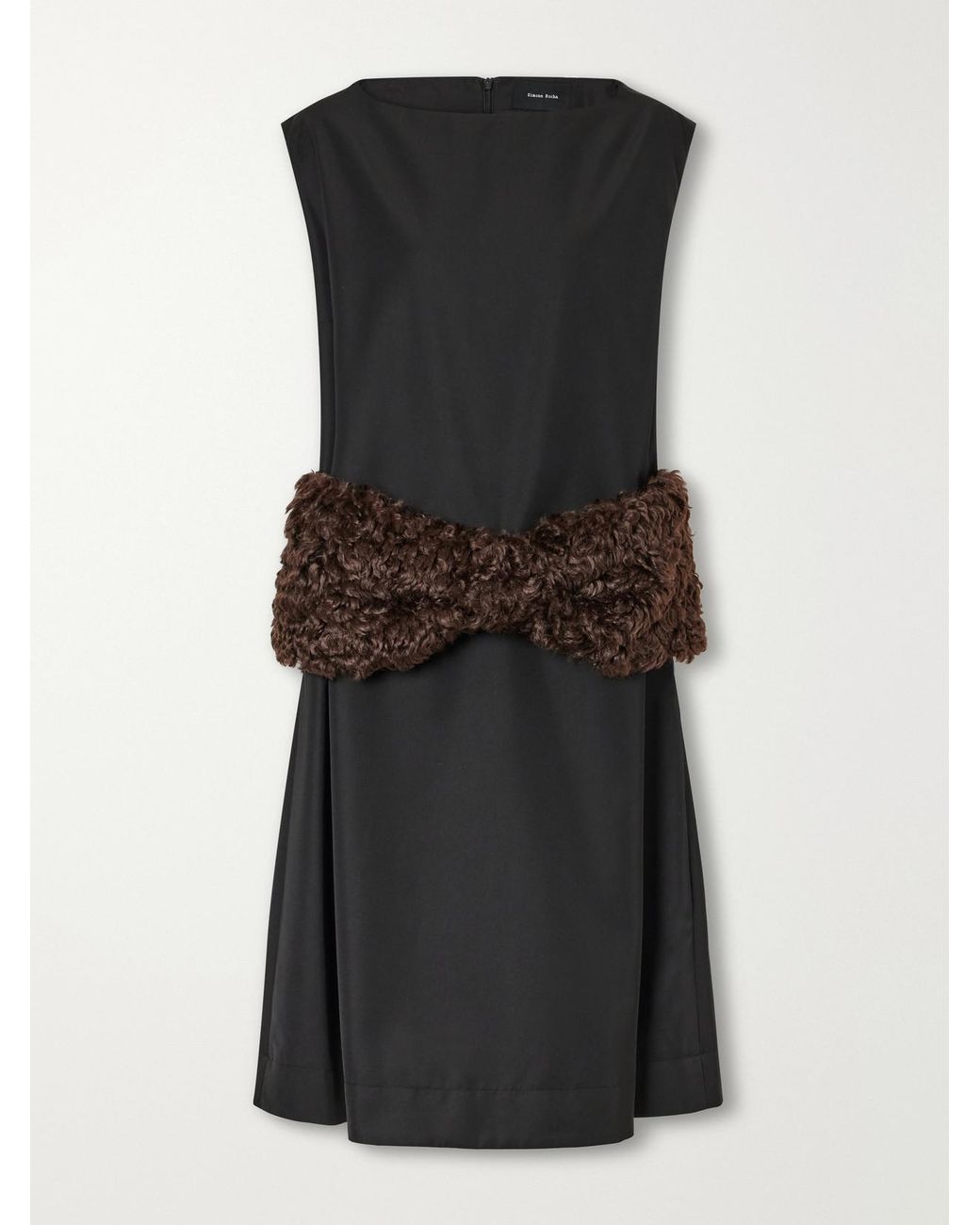Simone Rocha Black Plush-Trimmed Twill Midi Dress