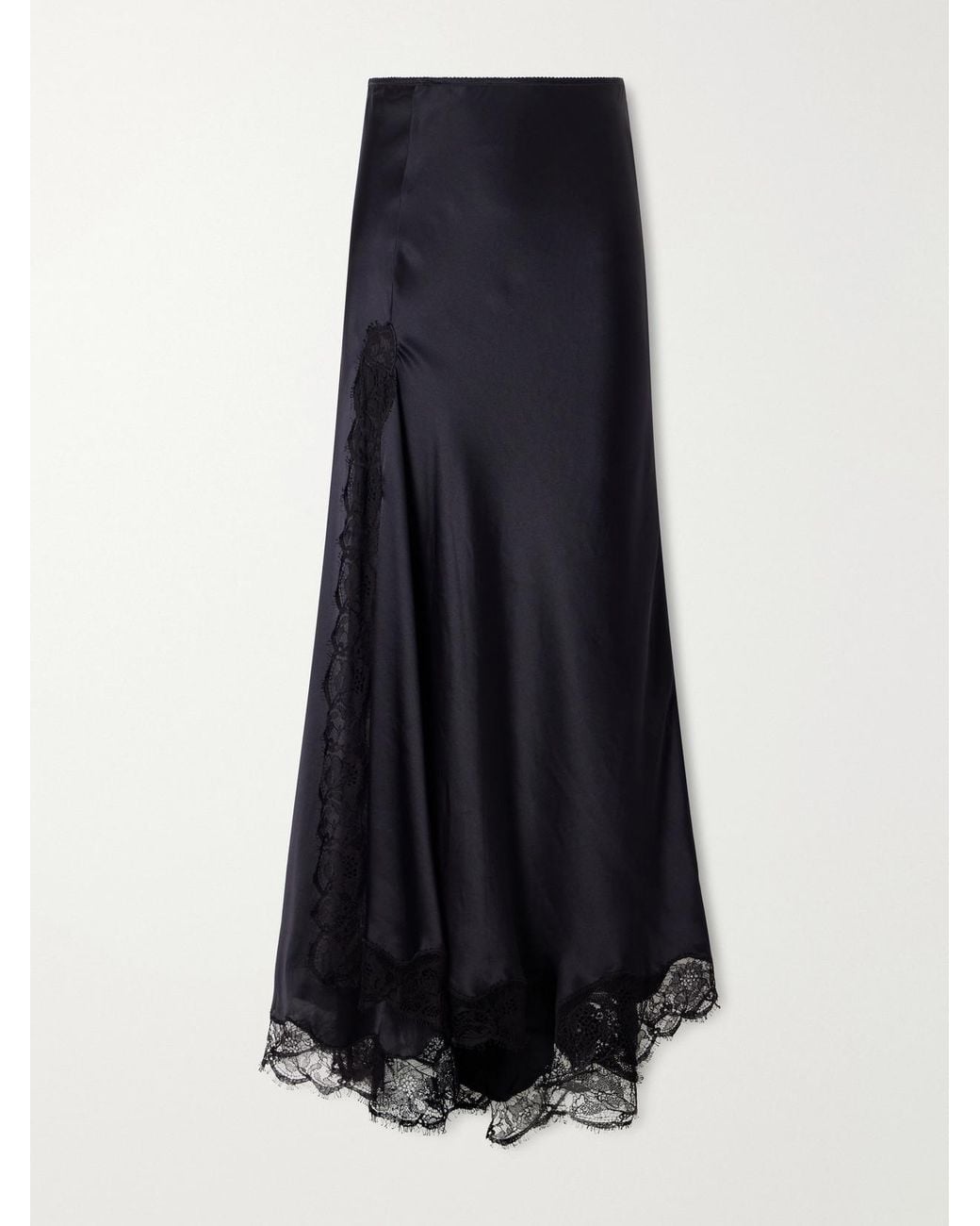Isabel Marant Blue Alexandra Lace-Detailed Silk-Blend Satin Midi Skirt