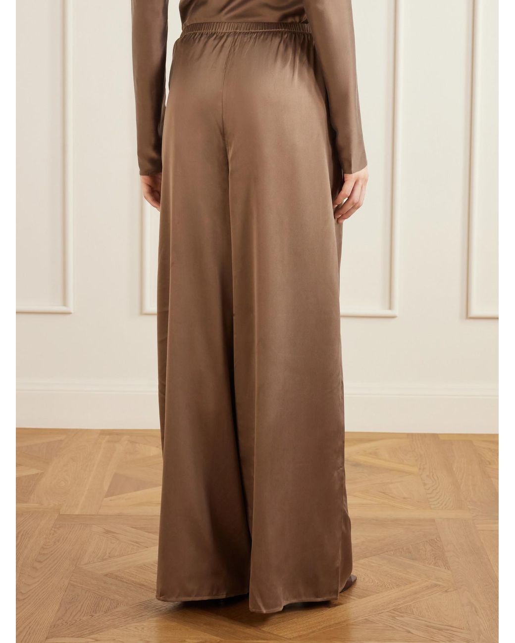 Ruohan Brown Silk-Blend Wide-Leg Pants