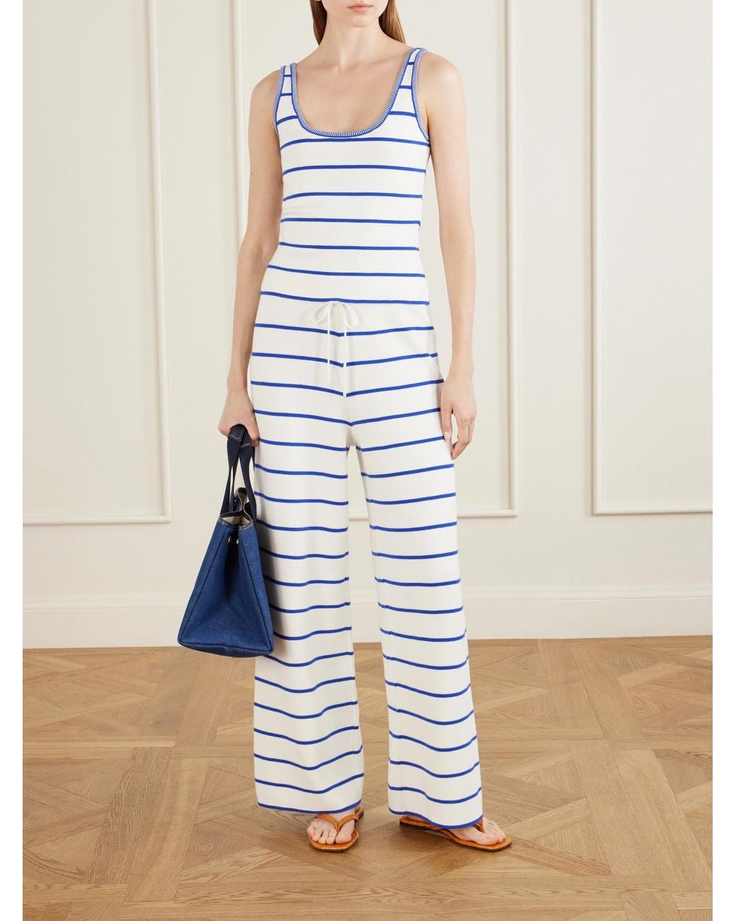 La Ligne Blue Striped Cotton Wide-Leg Pants