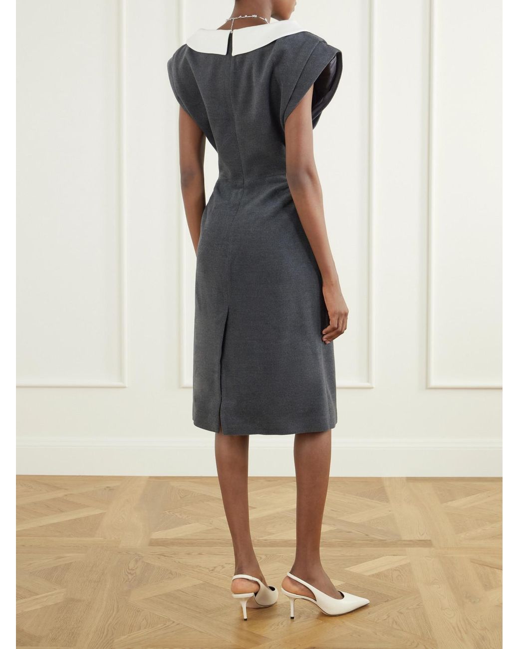 ShuShu/Tong Gray Gathered Wool-Blend Midi Dress