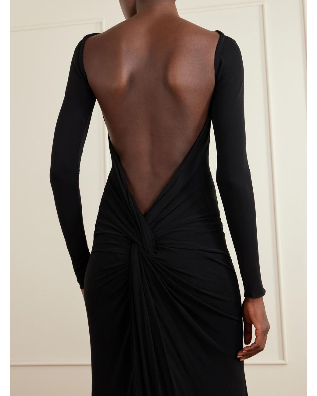 Alex Perry Black Open-Back Jersey Gown
