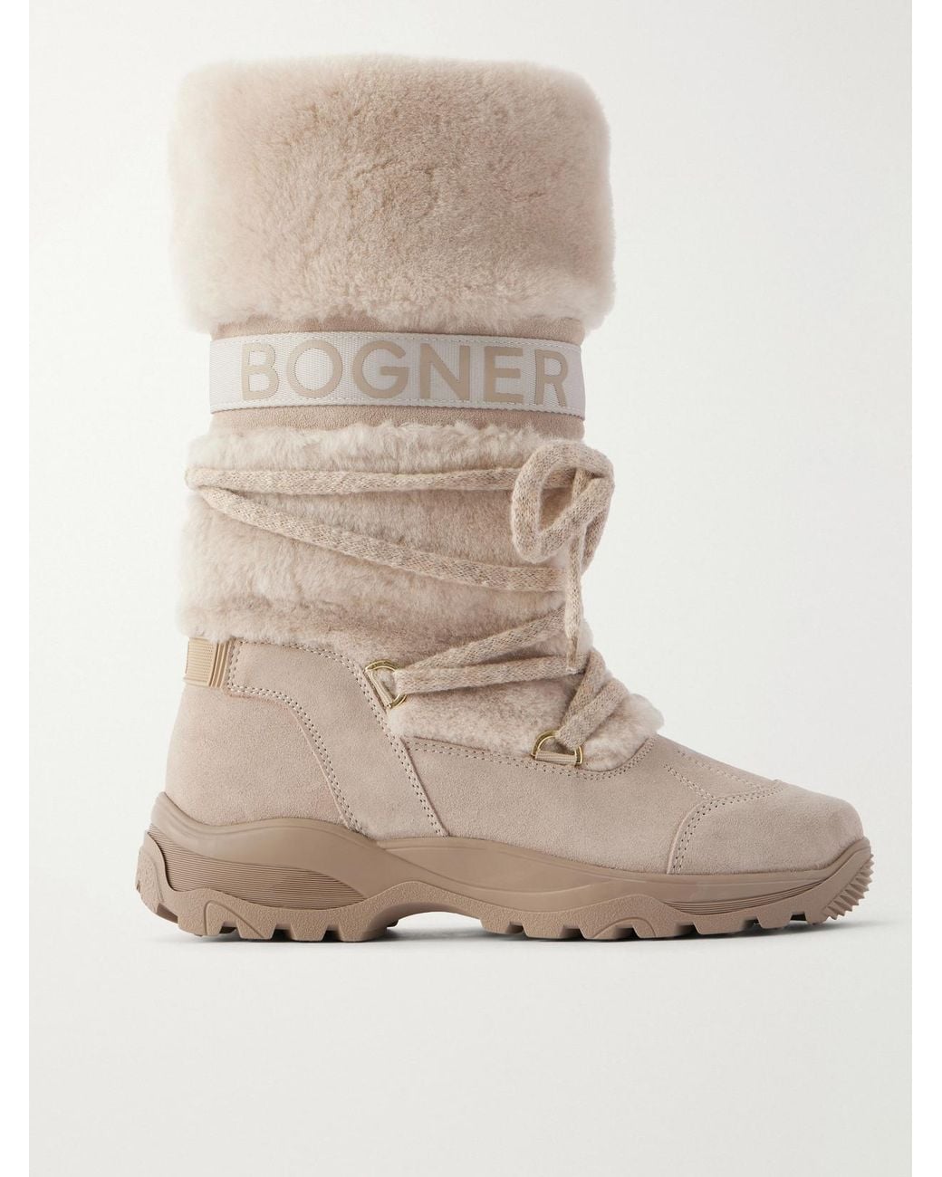 Bogner Natural Alta Badia Shearling-Trimmed Suede Ankle Boots