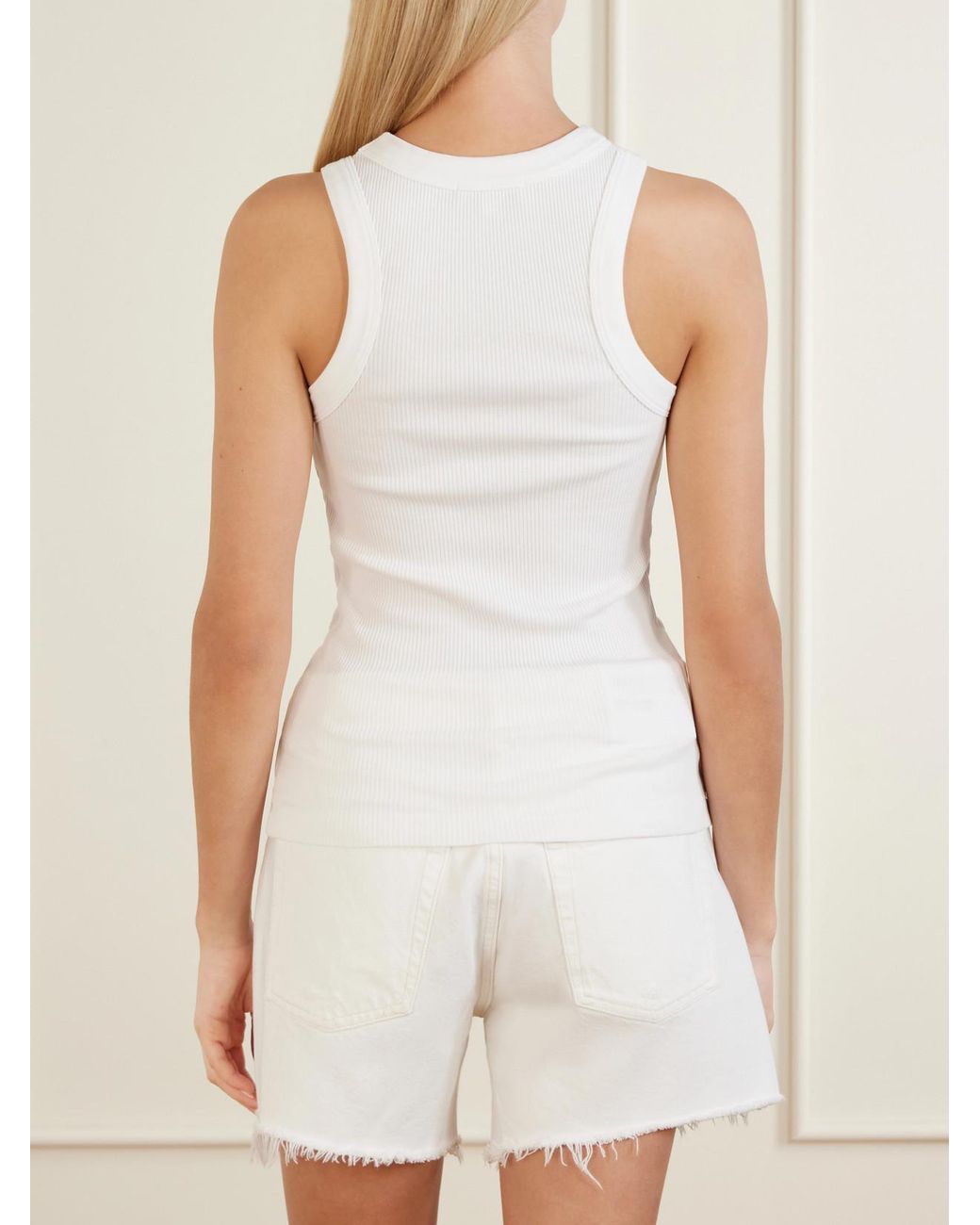 Agolde White Leigh Ribbed Stretch Organic Cotton And Tencel Lyocell-Blend Jersey Tank