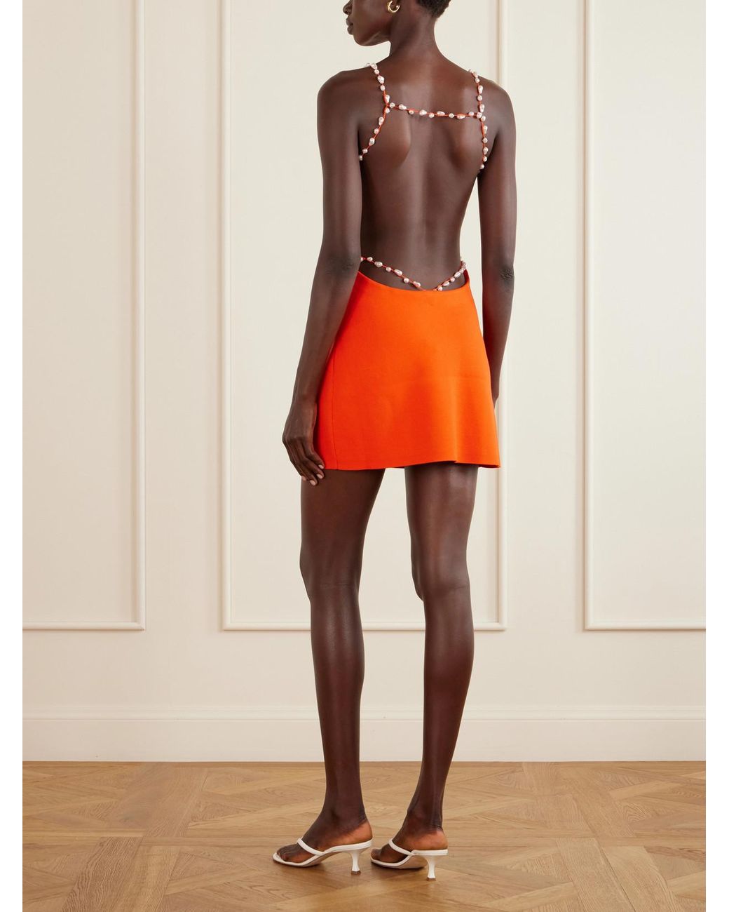 Cult Gaia Orange Melba Open-Back Embellished Stretch Mini Dress