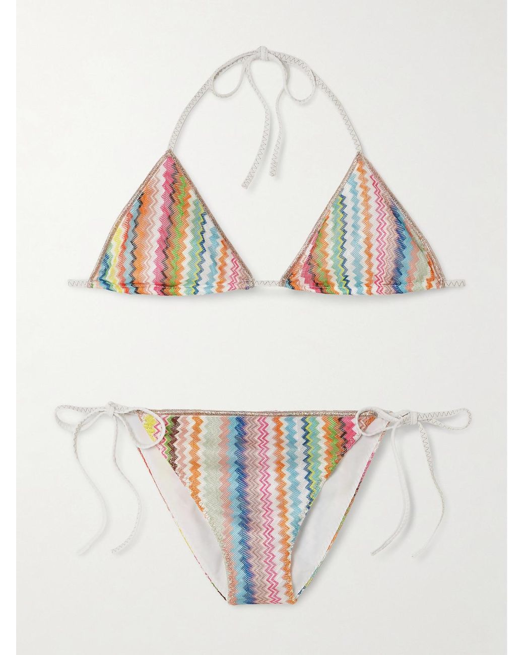 Missoni Multicolor Mare Striped Metallic Crochet-Knit Triangle Bikini