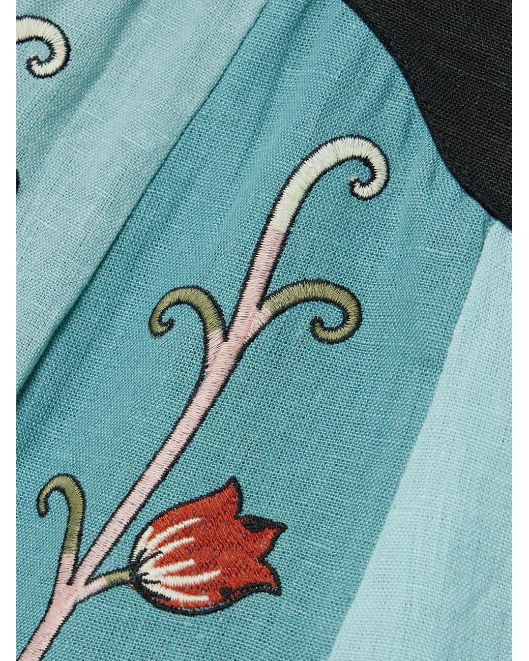 FARM Rio Open-Back Paneled Embroidered Linen Midi Dress in Blue | Lyst