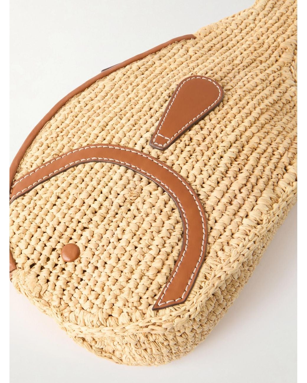 Staud Natural Pesce Leather-Trimmed Raffia Clutch