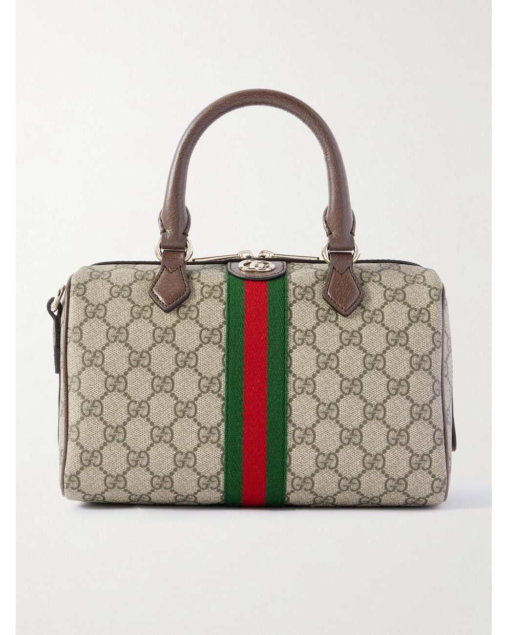 Gucci Natural Ophidia Textured Leather Coated Canvas-Jacquard Top-Handle Bag