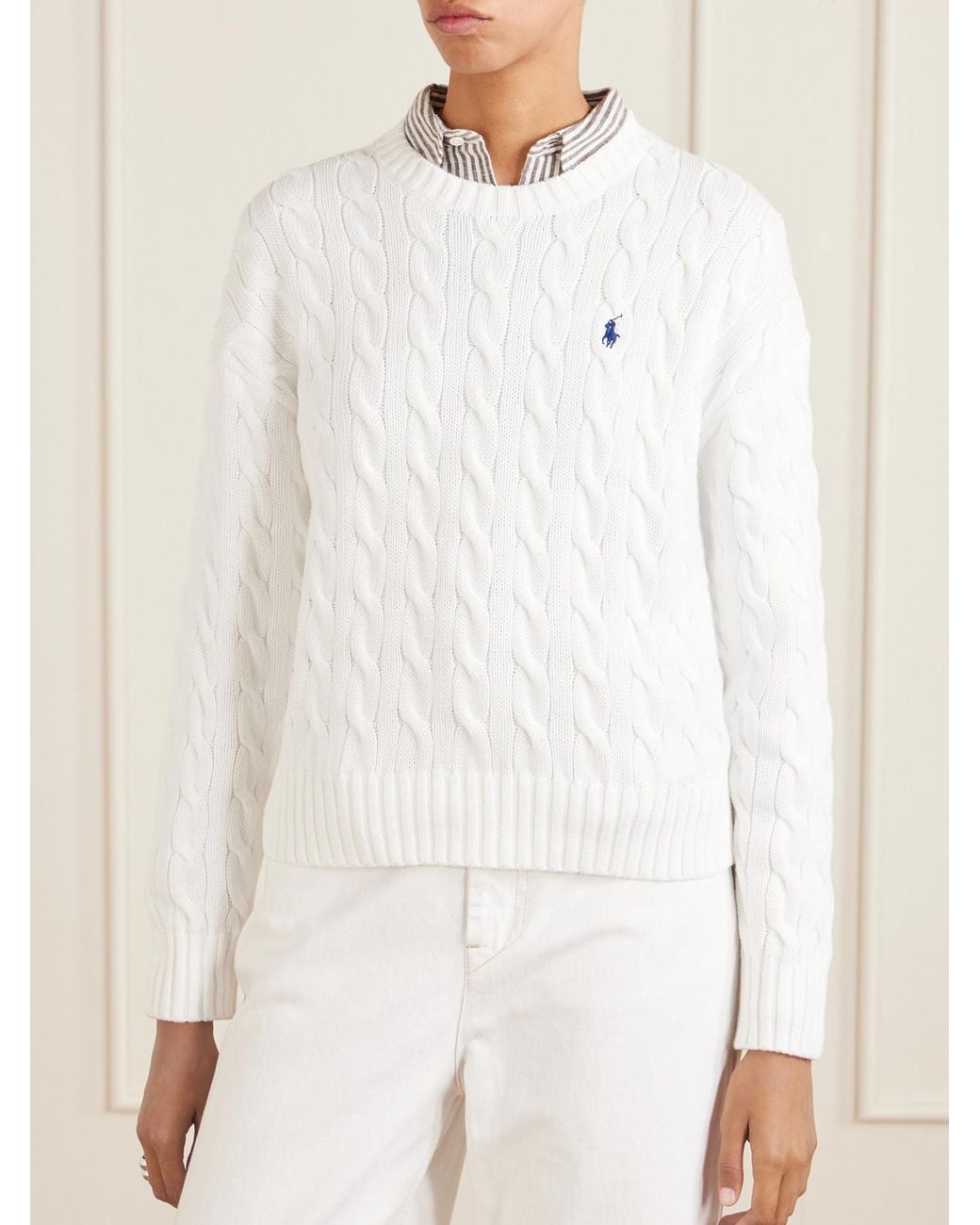 Polo Ralph Lauren White Cable-Knit Cotton Sweater