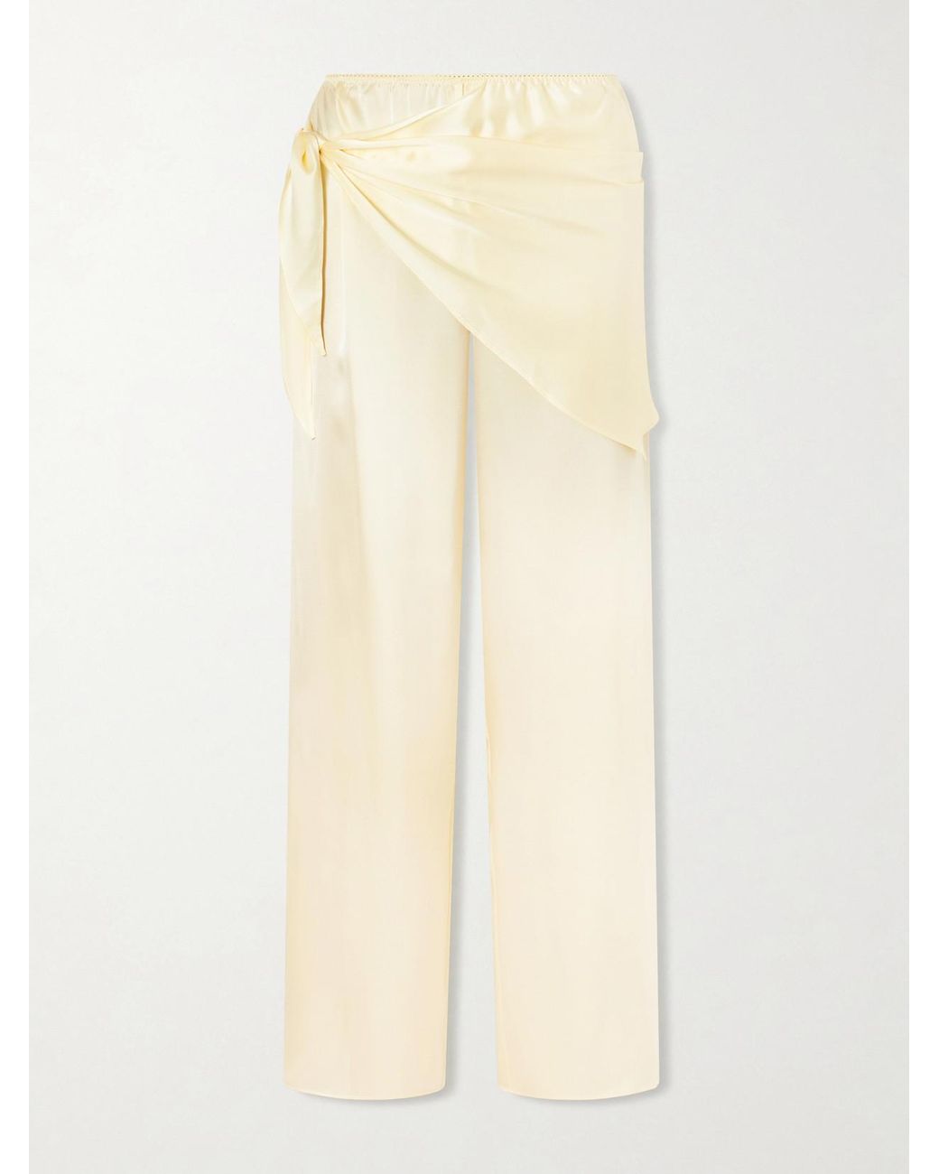 Doen Natural Lavona Tie-Detailed Silk-Satin Wide-Leg Pants