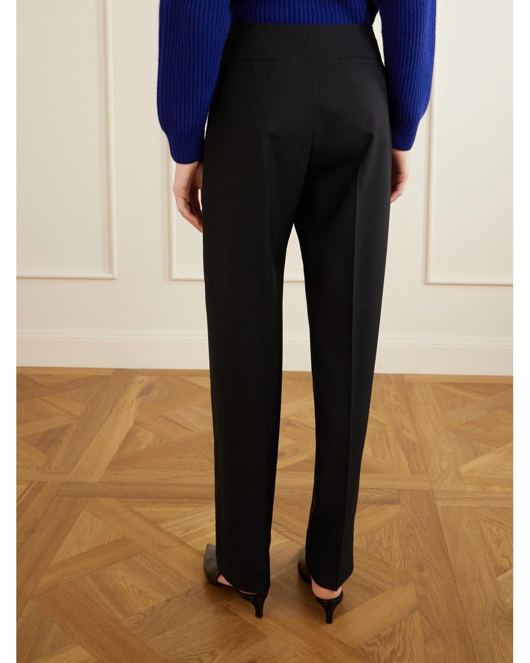 Jil Sander Black Pleated Wool Straight-Leg Pants