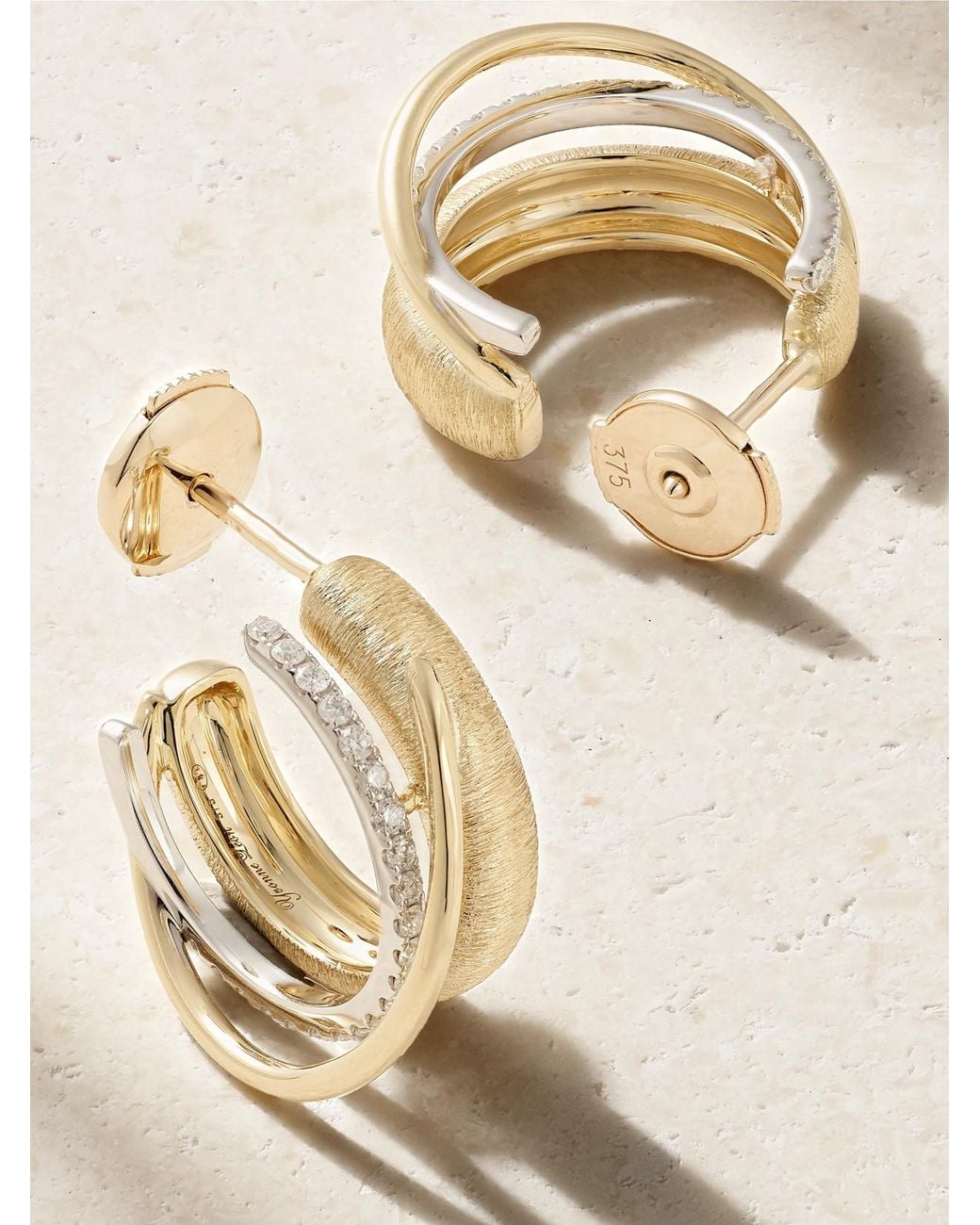 Yvonne Léon Natural 9-Karat And Diamond Hoop Earrings