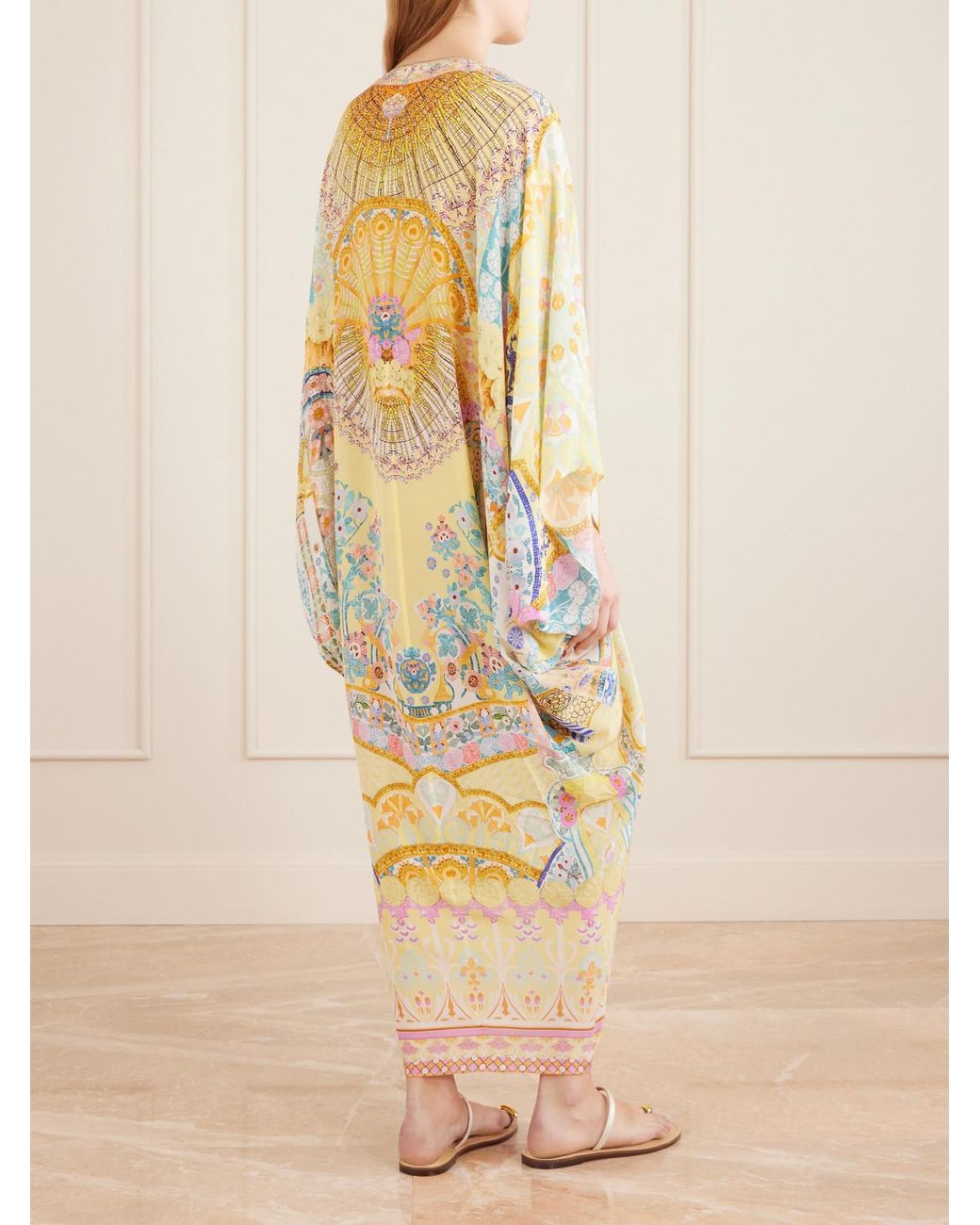Camilla Metallic Embellished Printed Silk Cover-Up