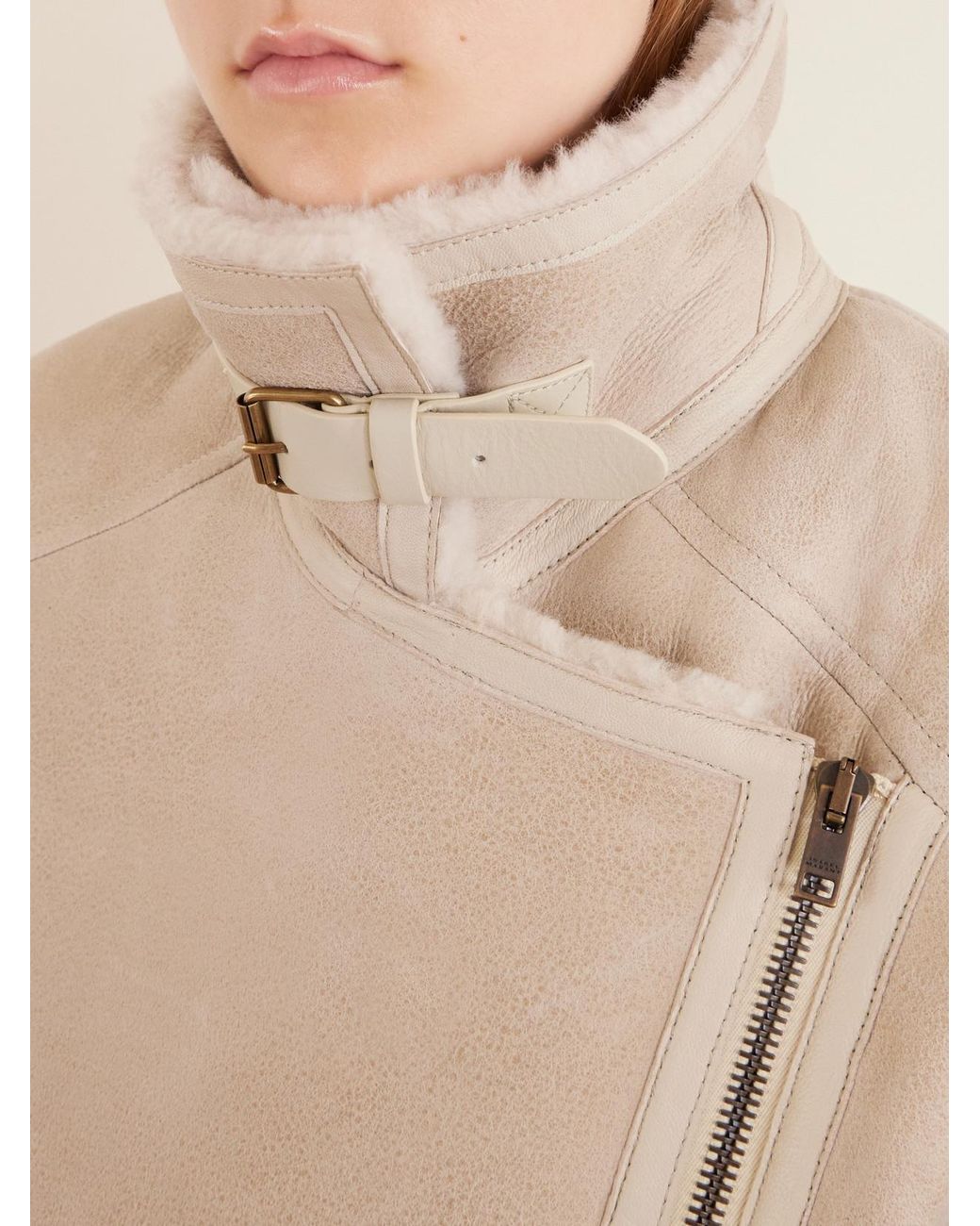 Isabel Marant Natural Adelina Shearling-Trimmed Leather Jacket