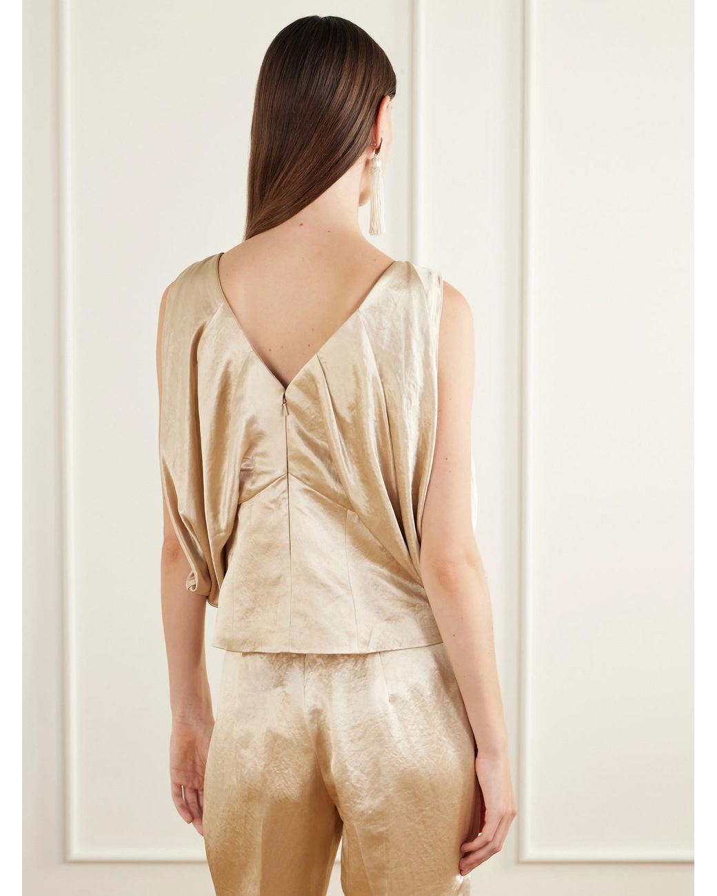 Abadia Natural Laila Pleated Satin Blouse