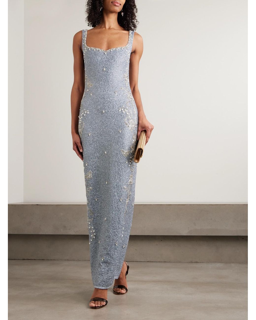 Clio Peppiatt White Iris Embellished Stretch-Mesh Gown