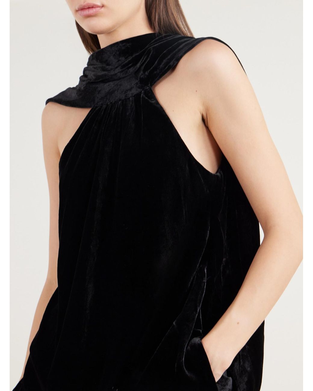 Jonathan Simkhai Black Scarlett Cape-Effect Draped Velvet Blouse