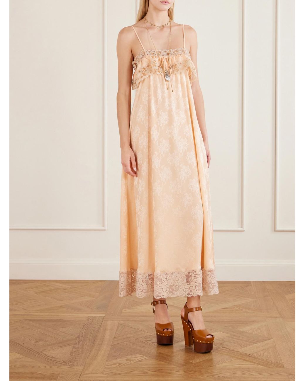 Chloé White Lace-Trimmed Silk-Jacquard Maxi Dress
