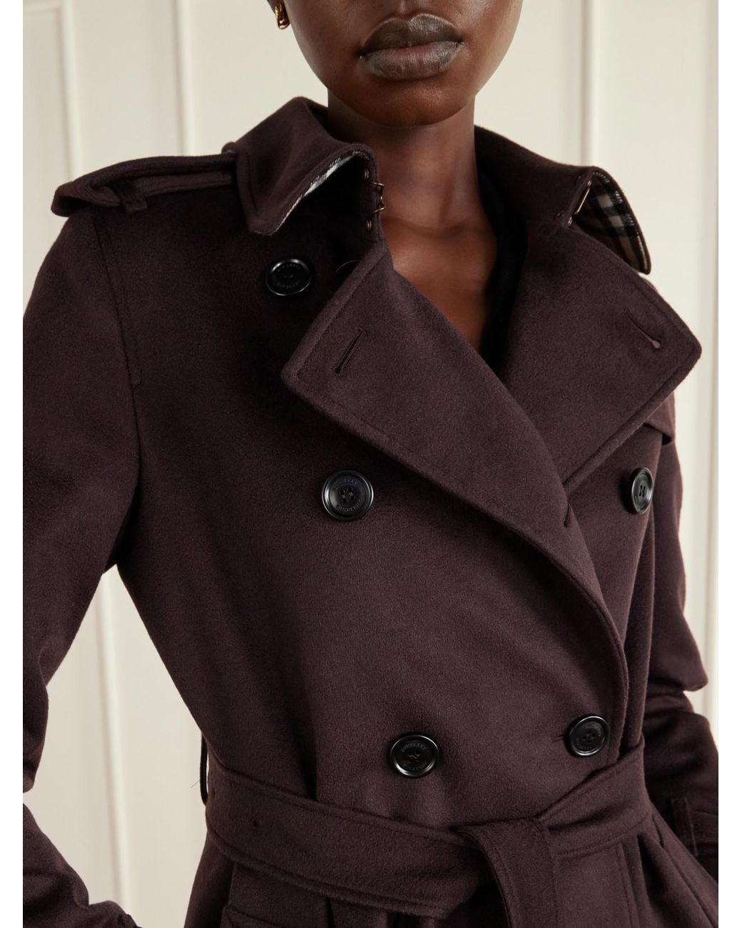 Burberry Red Double-Breasted Belted Cashmere Trench Coat