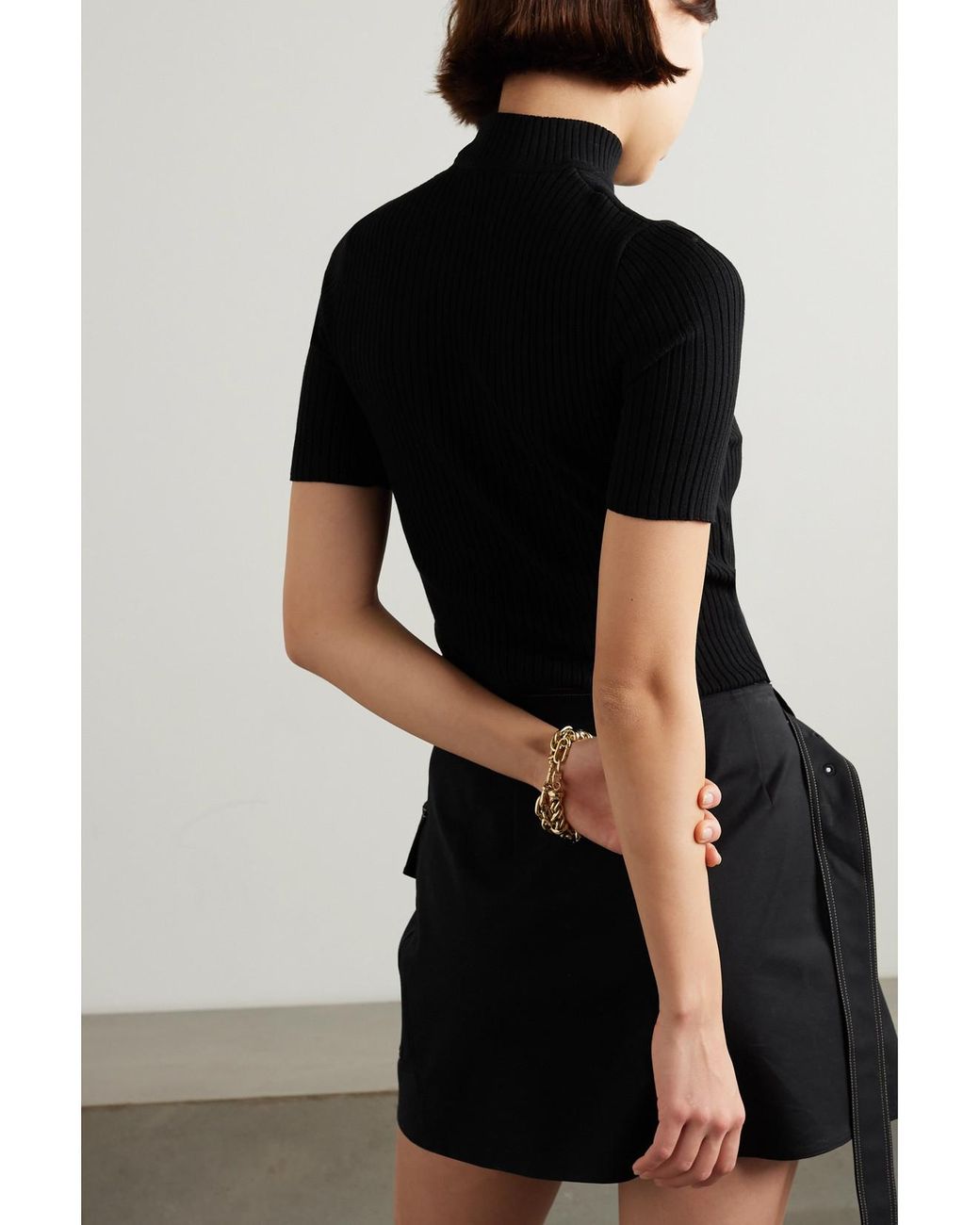 Courreges Black Embroidered Ribbed-Knit Top
