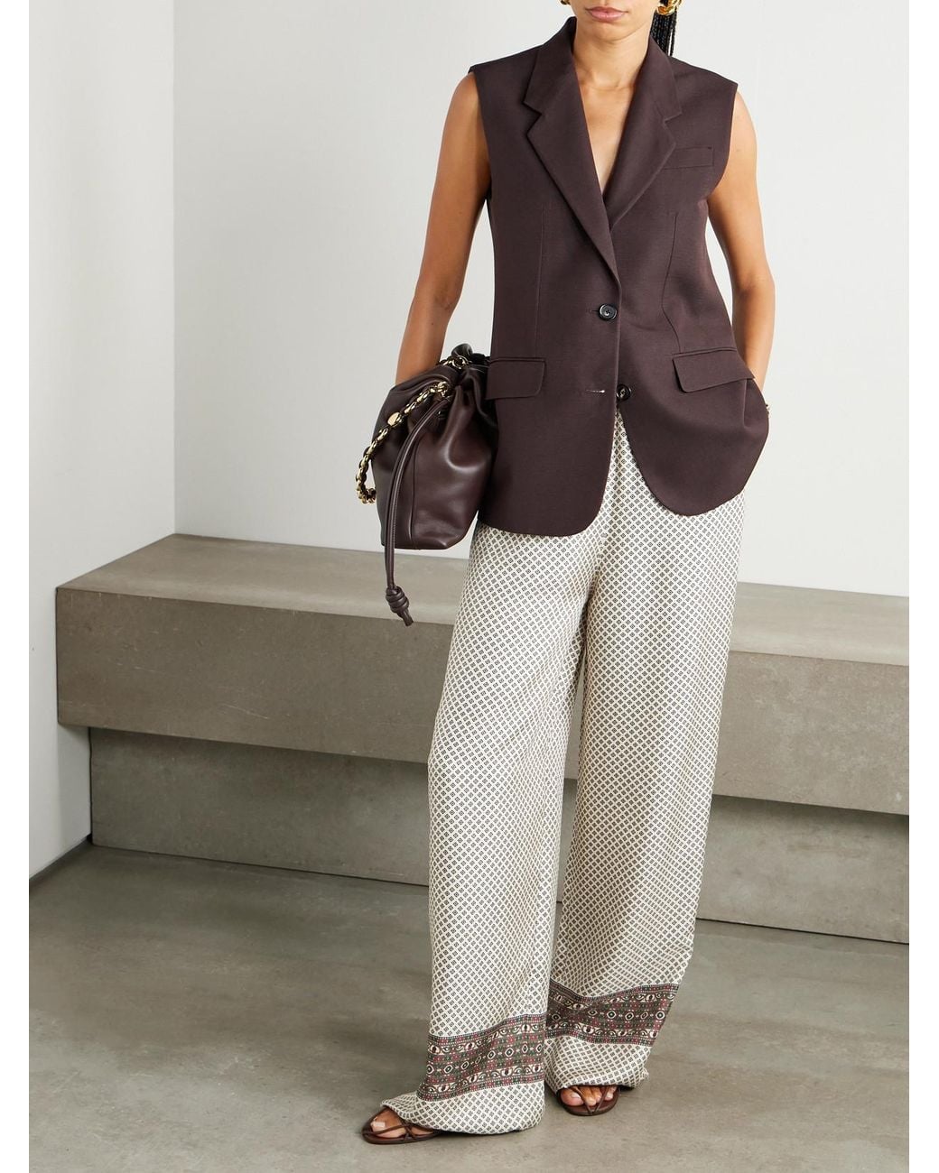 Loro Piana White Valerio Printed Silk-Twill Wide-Leg Pants
