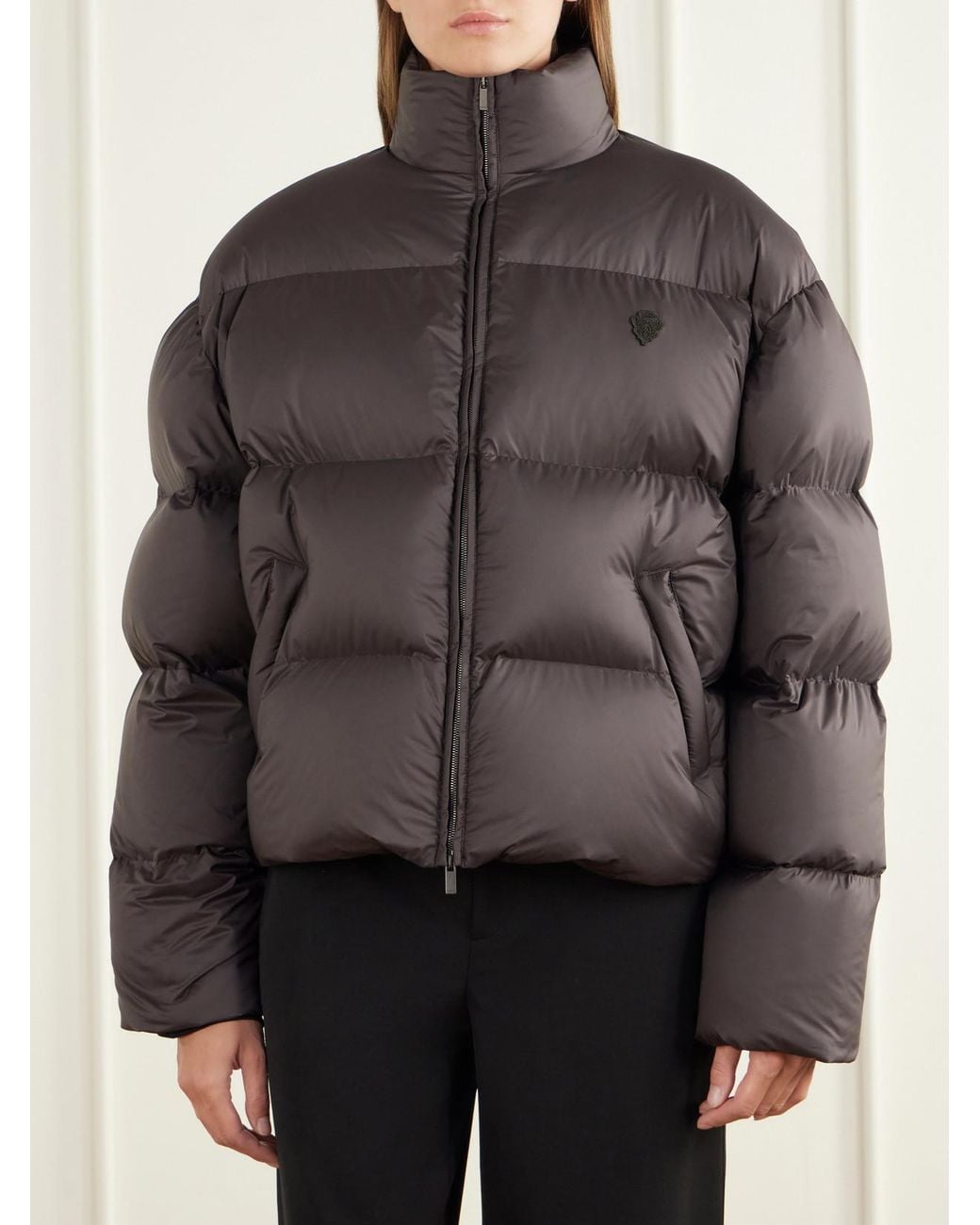Gucci Gray Logo-Embroidered Quilted Shell Down Jacket