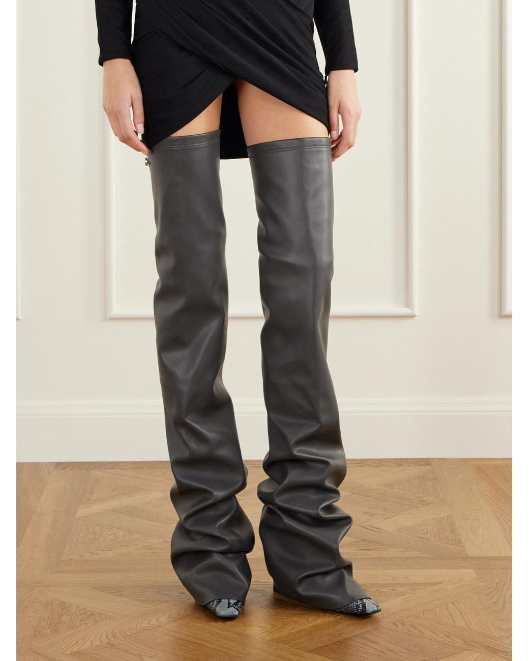 The Attico White Robin 95 Layered Snake-Effect And Glossed Over-The-Knee Boots