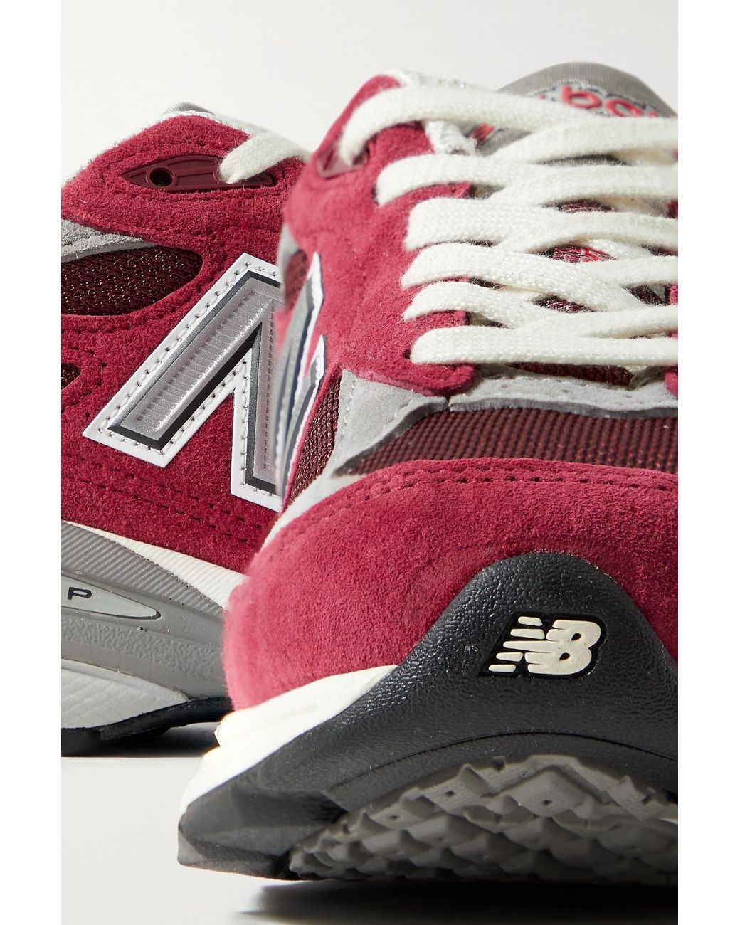 New Balance 990v3 Leather-trimmed Suede And Mesh Sneakers in Red | Lyst