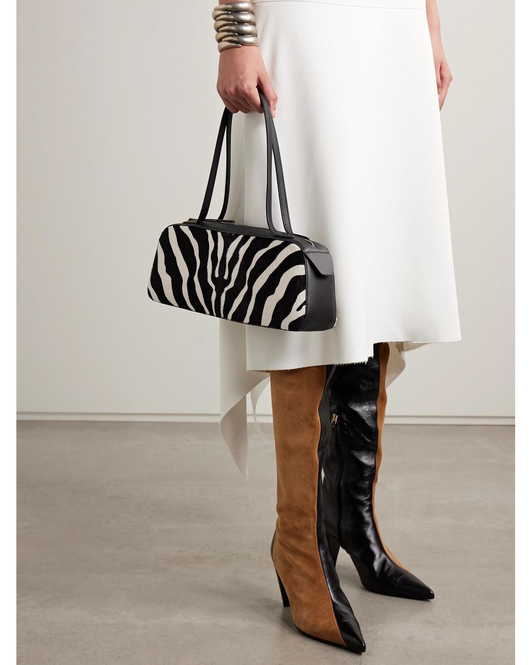 Khaite Black Simona Leather-Trimmed Zebra-Print Calf Hair Shoulder Bag