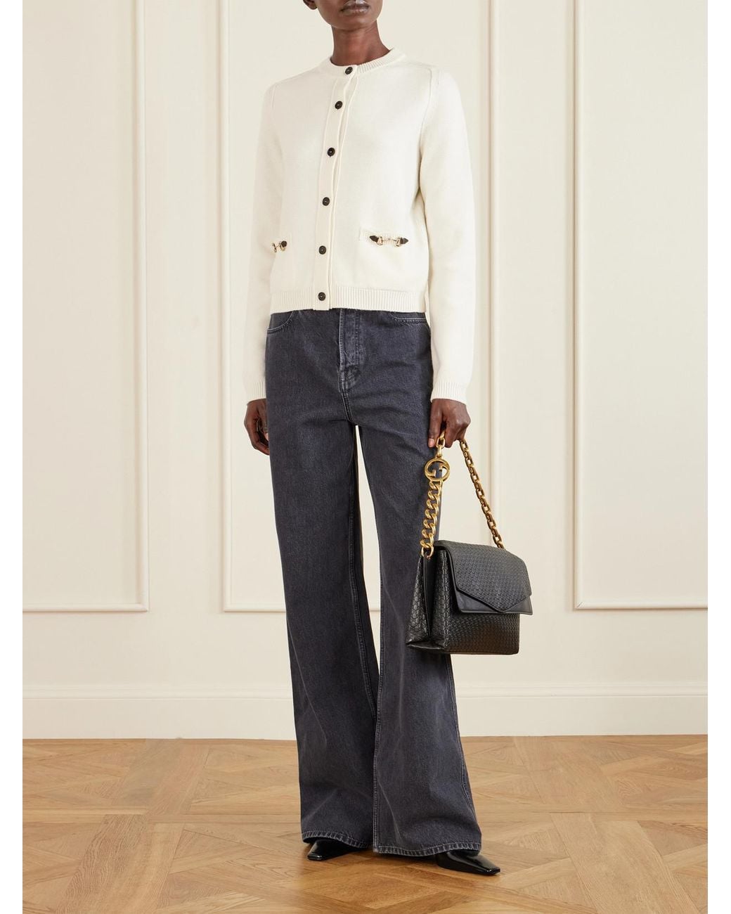 Gucci Natural Horsebit-Embellished Leather-Trimmed Wool And Cashmere-Blend Cardigan
