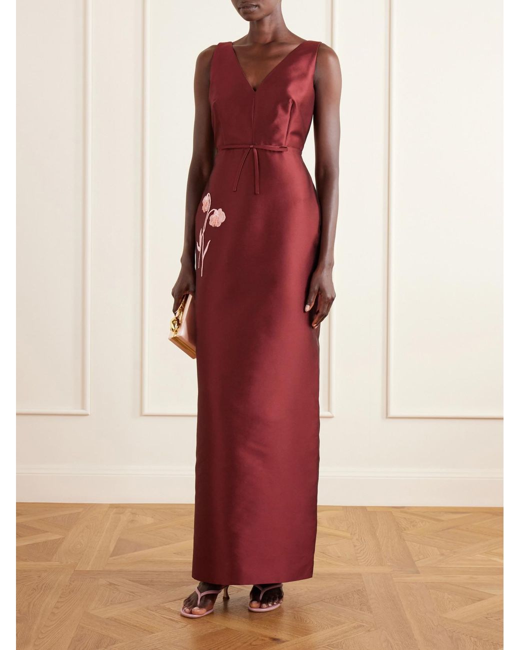 Erdem Bow-Detailed Embroidered Mikado Gown