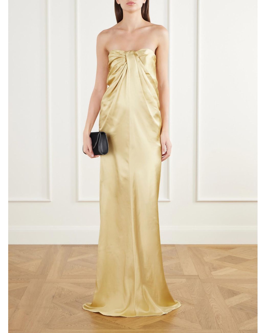 TOVE Metallic Zenaida Strapless Draped Satin Gown