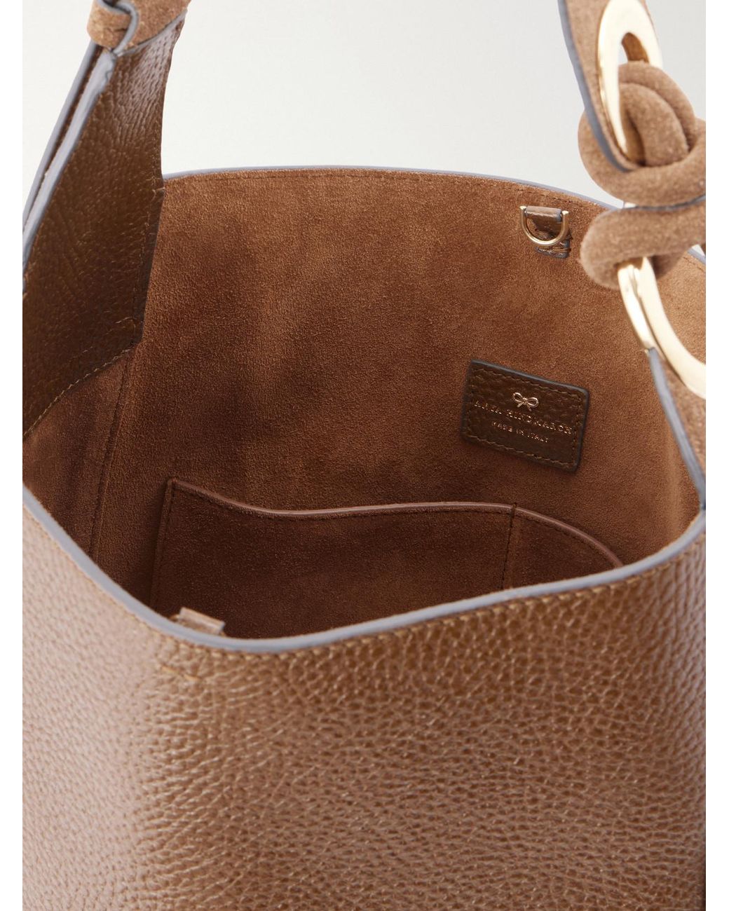 Anya Hindmarch Brown Ringo Suede-Trimmed Textured-Leather Tote