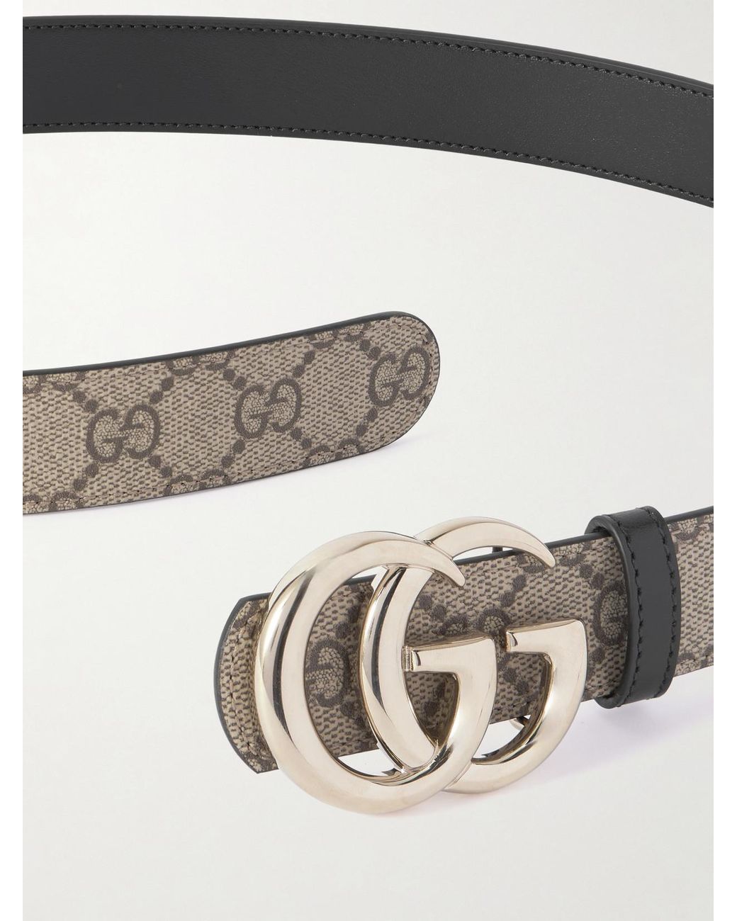 Gucci Gray Gg Marmont Leather-Trimmed Printed Coated-Canvas Belt