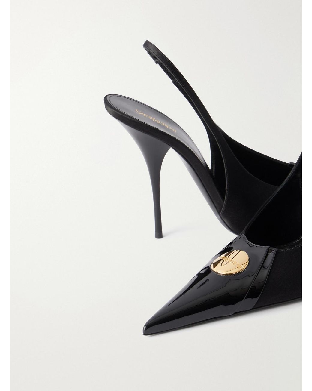 Saint Laurent White Louis 110 Embellished Patent-Leather Trimmed Satin Slingback Pumps