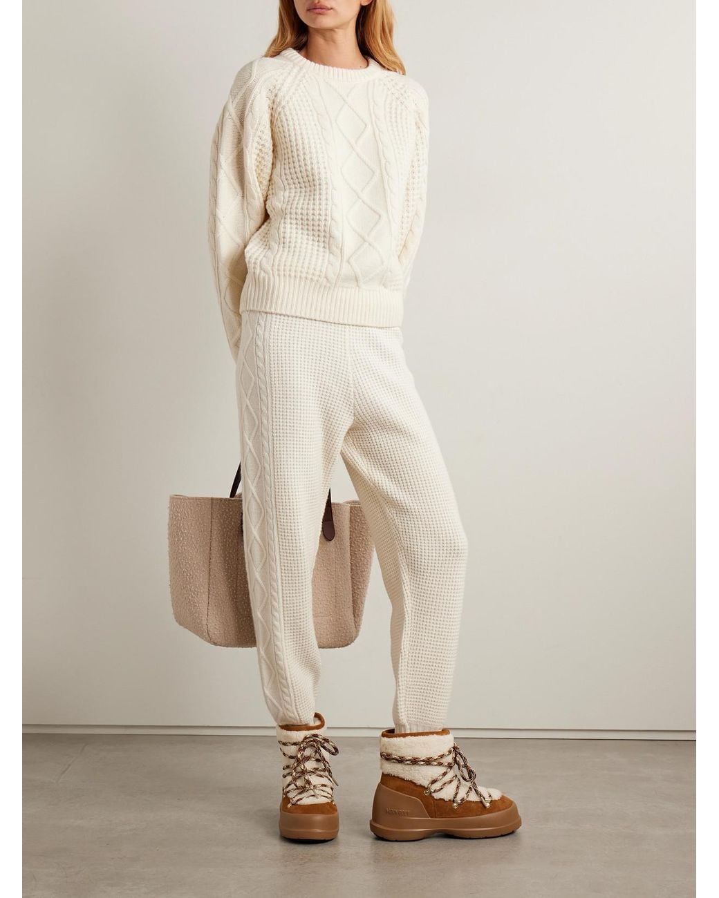 Perfect Moment Natural Crystal Cable-Knit Merino Wool Sweater