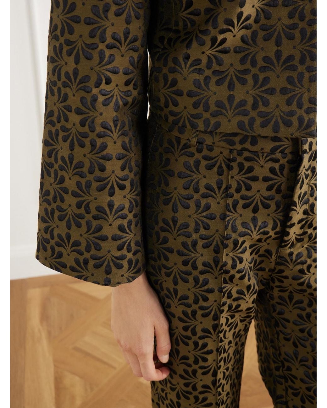 D'Estree Green Ruby Cropped Floral-Jacquard Cotton-Blend Twill Jacket