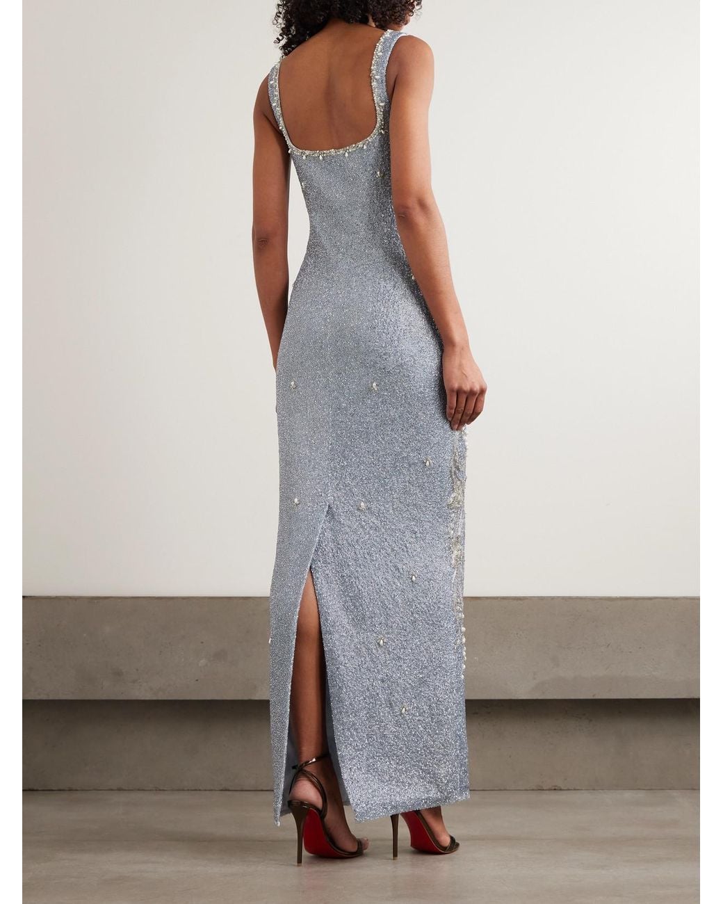 Clio Peppiatt White Iris Embellished Stretch-Mesh Gown