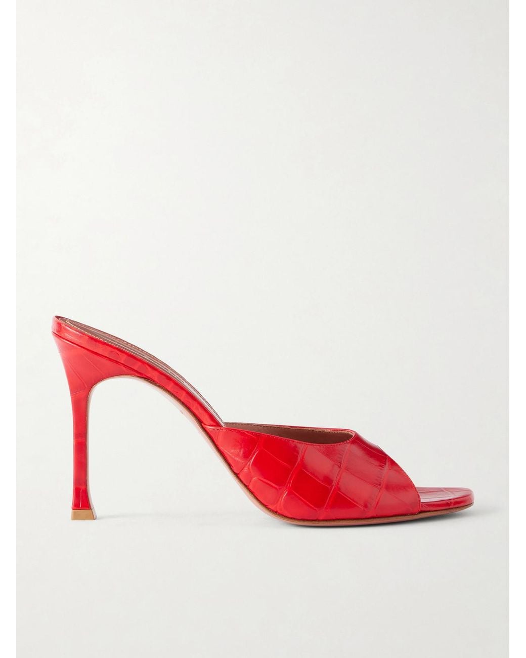 AMINA MUADDI Red Alexa 95 Croc-Effect Leather Mules