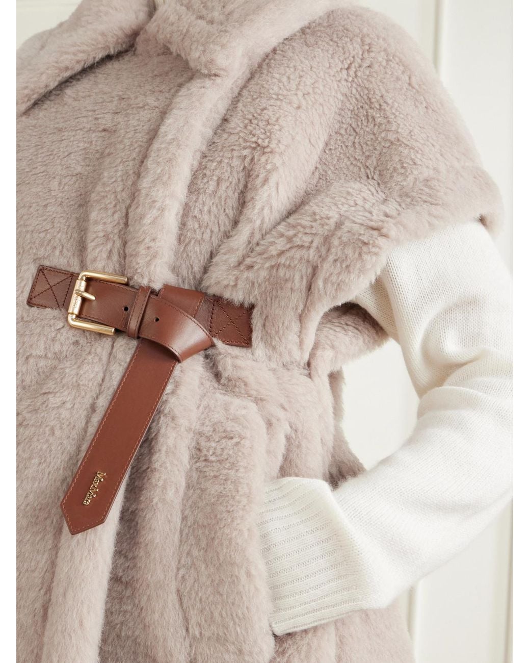 Max Mara Natural Abavo Buckled Alpaca, Wool And Silk-Blend Fleece Cape
